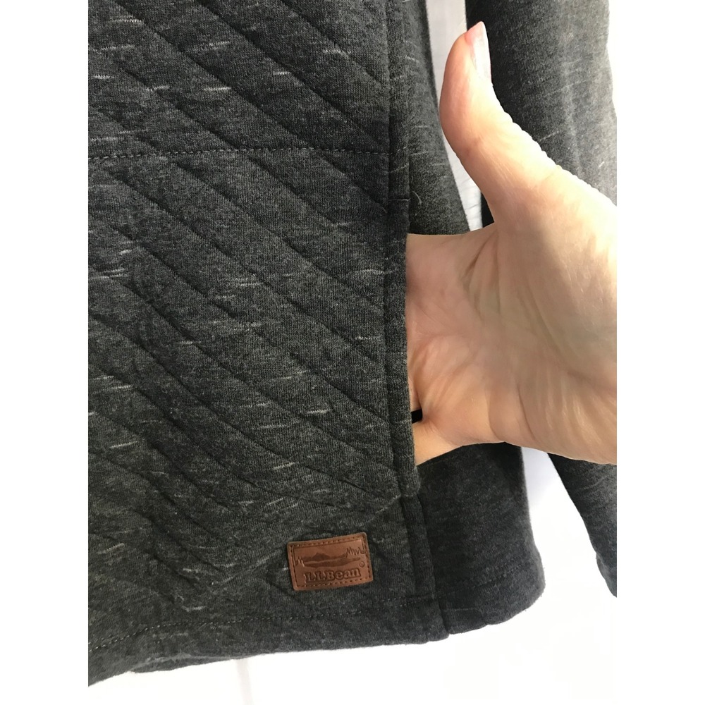 LL Bean Womens Small Petite Quilted Funnel Neck Pullover Charcoal‎ Gray Heather - Picture 5 of 6